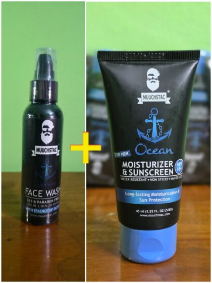 Muuchstac Face Wash + Moisturizer & Sunscreen — অ্যাকনে দূর করুন, সানট্যান রোধ করুন, স্কিন ব্রাইট করুন | সম্পূর্ণ স্কিনকেয়ার রুটিন এক প্যাকেজে (১০০ml + ৪৫ml)